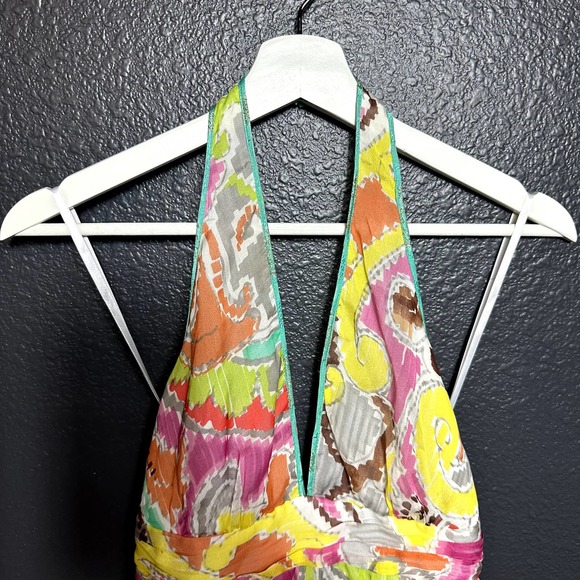 Milly Of New York Women's Multicolor Abstract Print Silk Halter Top Size 4 - Picture 5 of 10